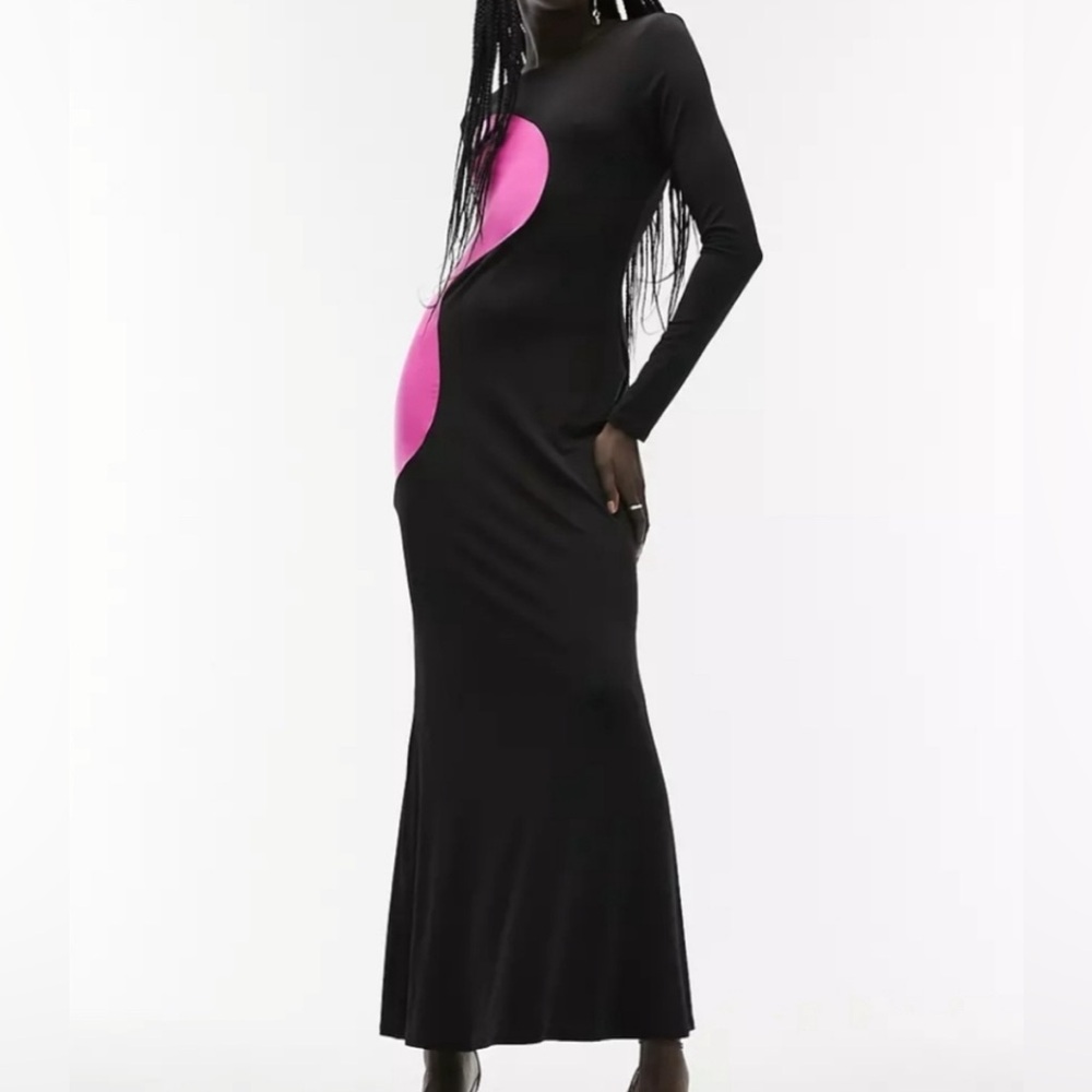 Top shop maxi dress black cutout pink open back size 4-6